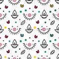 Seamless pattern with candles, leaves, and dots on a white background Royalty Free Stock Photo