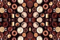 Pattern tray of pastries chocolate biscuits and cookies bonbons, food background. Generative AI