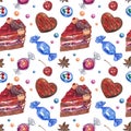 Seamless pattern from sweets on a white background. Royalty Free Stock Photo