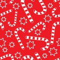 Seamless pattern with candycanes and stars