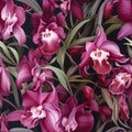 Seamless pattern of captivating, luscious, iridescent pink orchids