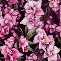 Seamless pattern of captivating, luscious, iridescent pink orchids