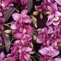 Seamless pattern of captivating, luscious, iridescent pink orchids