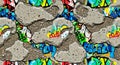 Graffiti Crumbled Concrete Urban Grunge Exposed Aggregate Seamless Pattern Royalty Free Stock Photo