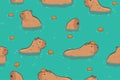 Seamless pattern capybaras in the water. Vector graphics