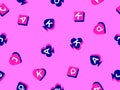 Seamless pattern with card suits: diamonds, hearts, clubs, spades in 3d style. Isometric 3d card suit symbols on pink background. Royalty Free Stock Photo