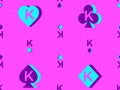 Seamless pattern with card suits King: diamonds, hearts, clubs, spades. Symbols of card suits in 3d style. Design for print,