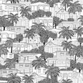 Seamless pattern of Caribbean wooden stilt houses