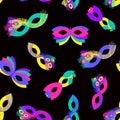 Seamless pattern of carnival masks on a black background Royalty Free Stock Photo