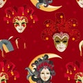 Seamless pattern with carnival venetian colorful mask on traditional background Royalty Free Stock Photo