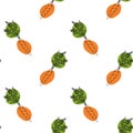 Seamless pattern with carrot on white background. Continuous one line drawing chili carrot. Black line art on white background.