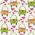 Seamless pattern cars of orange and green color