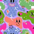 Seamless Pattern with Cartoon Abstract Funny Comic Characters Royalty Free Stock Photo