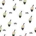 Seamless pattern with cartoon acorn, decoration elements. Forest, vector flat Scandinavian style. animal and nature theme. hand dr Royalty Free Stock Photo