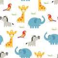 Seamless pattern with cartoon African animals. Children`s background.