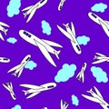 Seamless pattern cartoon airplanes, clouds