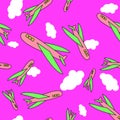 Seamless pattern cartoon airplanes, clouds