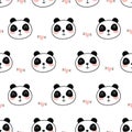Seamless pattern Cartoon animal background with panda face with small heart icon