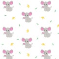 Seamless pattern with a cartoon animal, an elephant with a flower, pattern