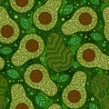 Seamless pattern with avocado and bone