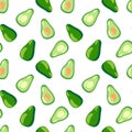 Seamless pattern with cartoon avocado on white background. Organic texture Royalty Free Stock Photo