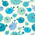 Seamless pattern with cartoon balloonfish. Royalty Free Stock Photo