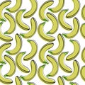 Seamless pattern of cartoon bananas. Drawn fruit on a white back