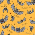 Seamless pattern of Cartoon bats. Cute vampire bat, flying mammal backdrop