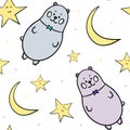 Seamless pattern with cartoon bear. Grizzly bear, moon and star. Design for children's products.