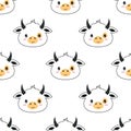 Seamless pattern with cartoon bulls isolated on white