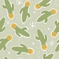 Seamless pattern with cartoon cacti, decor elements on a neutral background. plants. Colorful vector, flat style. Hand drawing, fl Royalty Free Stock Photo