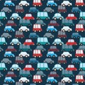 Seamless pattern with cartoon cars background. Vector