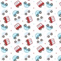 Seamless pattern with cartoon cars background. Vector