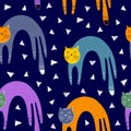 Seamless pattern with cartoon cats, decor elements on a neutral background. Colorful flat vector for kids. hand drawing. Theme of Royalty Free Stock Photo