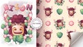 Cartoon character pretty animal bison - seamless pattern