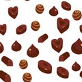 seamless pattern with cartoon chocolate candy. Delicious sweets. White background