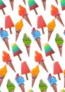 Seamless pattern of cartoon colored ice cream Royalty Free Stock Photo