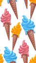 Seamless pattern of cartoon colored ice cream. Royalty Free Stock Photo