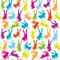 Seamless pattern with cartoon colorful bright hares. Animal pattern.