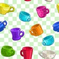 Seamless pattern with cartoon colorful cups