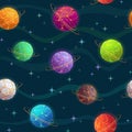 Seamless pattern with cartoon colorful fantasy planets Royalty Free Stock Photo