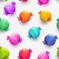 Seamless pattern with cartoon colorful round candies on the white background. Royalty Free Stock Photo