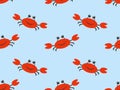 Seamless pattern with cartoon crabs on a blue background. Sea creatures vector illustration Royalty Free Stock Photo