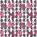 seamless pattern , cartoon cute butterflies white striped background Royalty Free Stock Photo