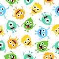 Seamless pattern cartoon cute monsters background. Halloween design vector illustration Royalty Free Stock Photo