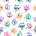 Seamless pattern cartoon cute monsters background. Halloween design vector illustration Royalty Free Stock Photo