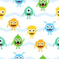 Seamless pattern cartoon cute monsters background. Halloween design vector Royalty Free Stock Photo