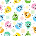 Seamless pattern cartoon cute monsters background. Halloween design vector Royalty Free Stock Photo