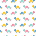 Seamless pattern of the cartoon cute turtles. Underwater sea life