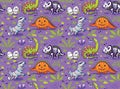 Seamless pattern with cartoon dinosaurs in halloween suits